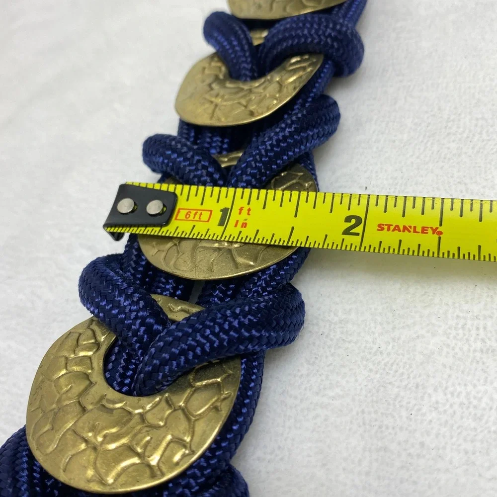 VTG Braided Navy Cord Rope Belt with Gold Tone Buckle‎ Adjustable Stetches